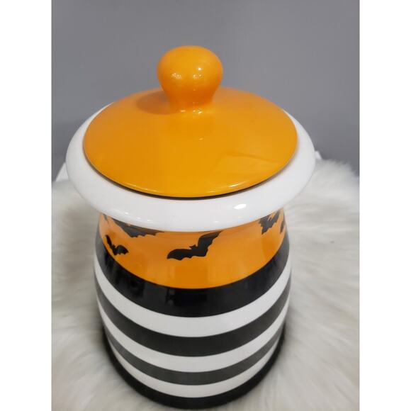 HALLOWEEN‎ ceramic canister cookie jar candy decor retro bats striped storage - Picture 2 of 7